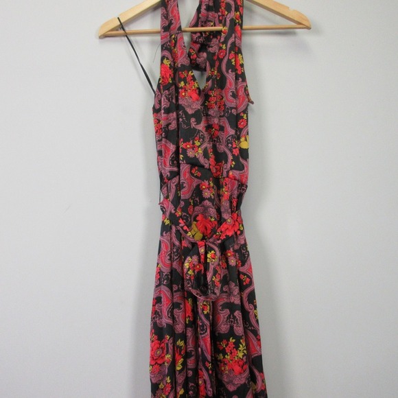 ModCloth Halter Maxi Dress 12 Black Red Floral Paisley Party Cocktail Boho 350 - Picture 6 of 10